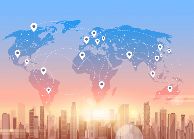 Social Media Communication Internet Network Connection City Skyscraper View World Map Background 48369 11693